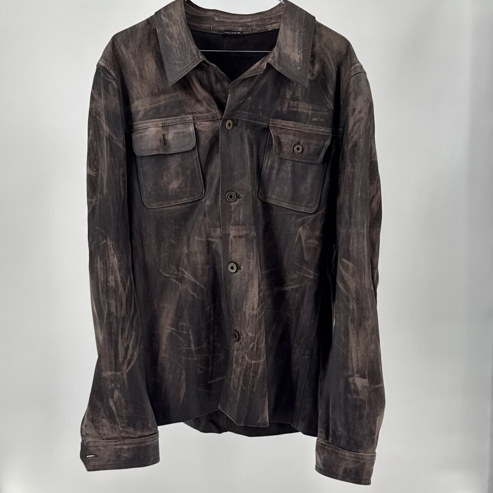 Miu Miu FW05 Archive Distressed Leather Shirt Jacket IT 50 Made in Italy